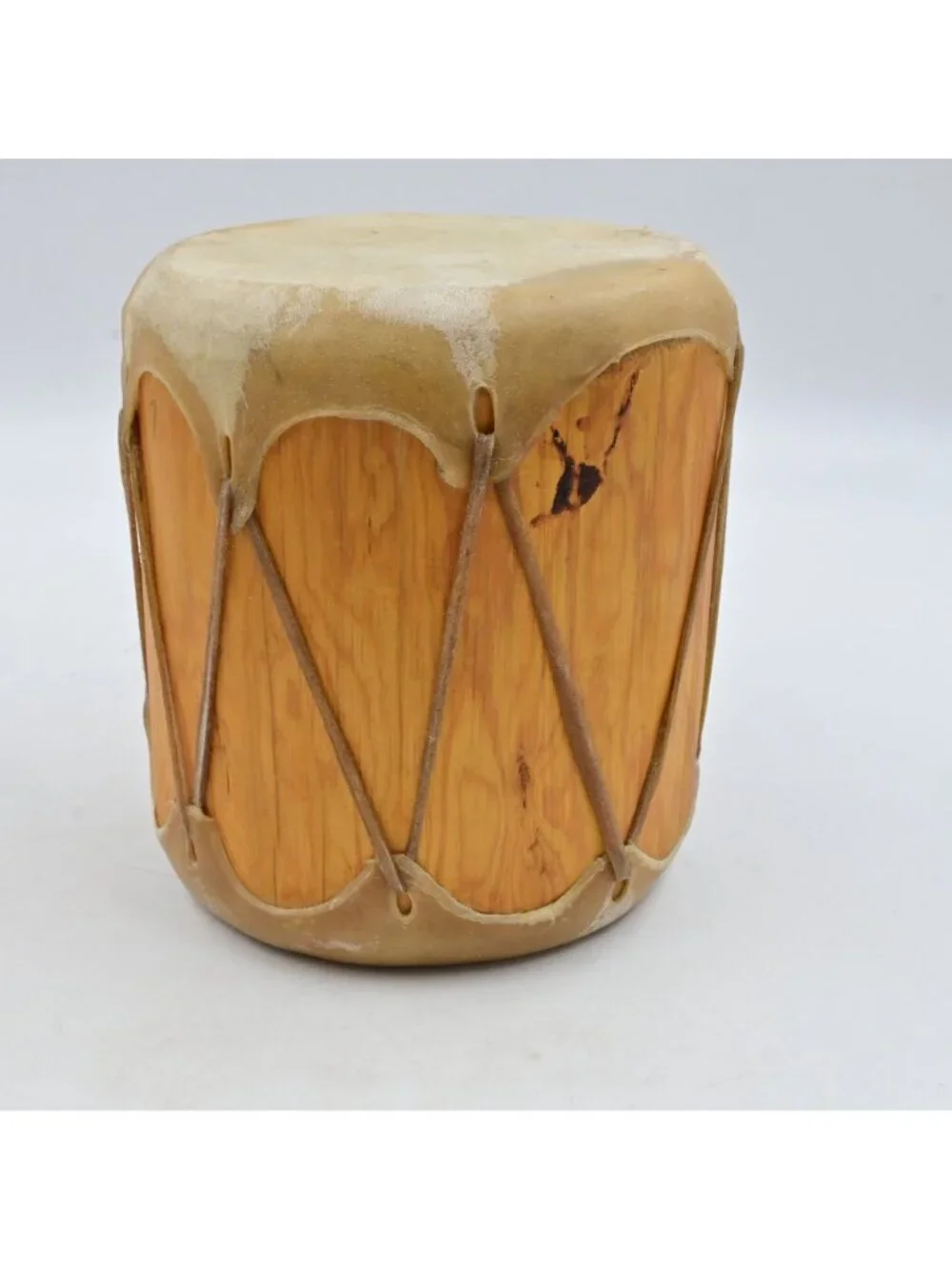 Native American Taos Pueblo Hand Made Rawhide Wood Drum W/ Mallet
